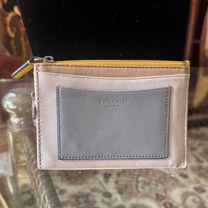 Coach Leather Card Holder in Gray and Cream